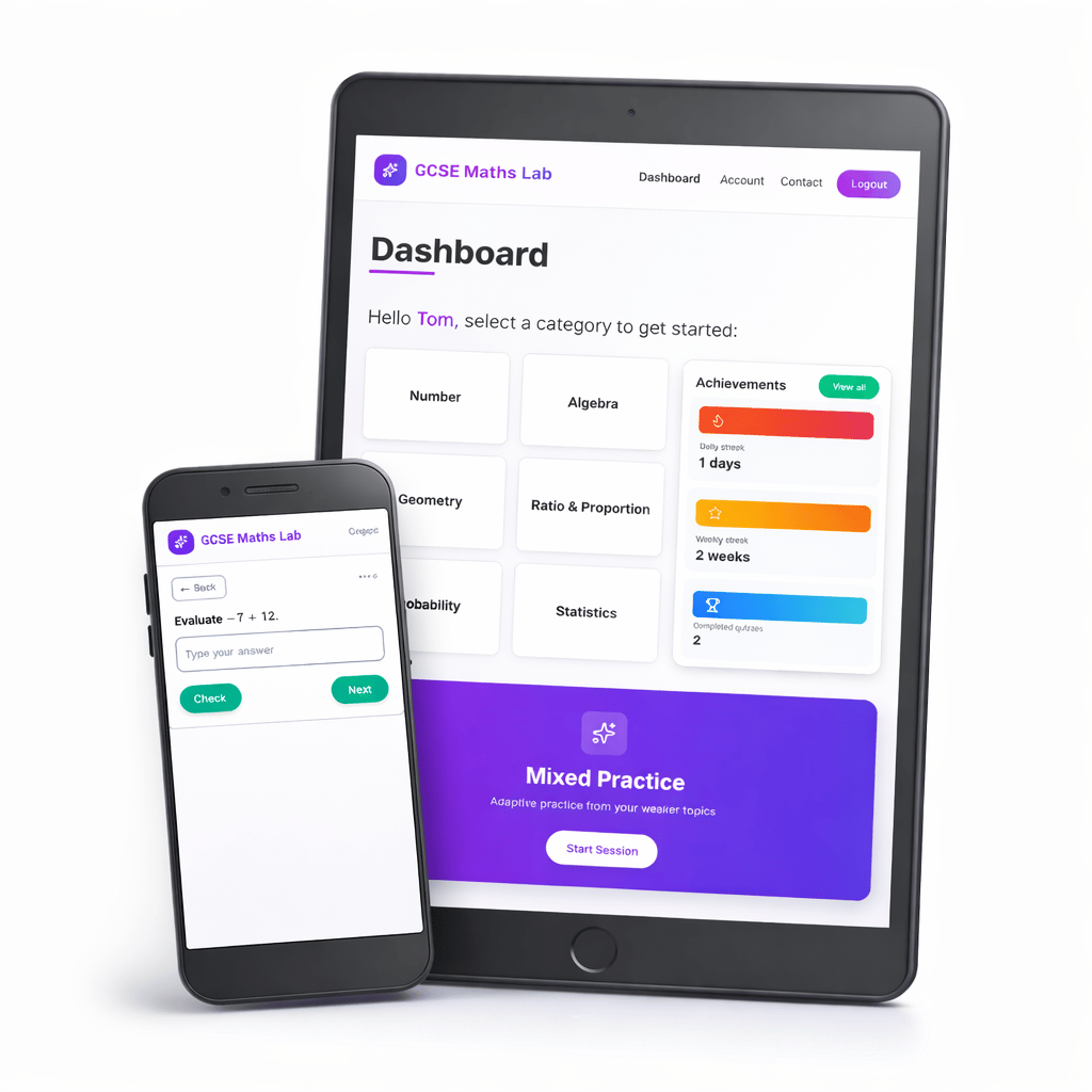 GCSE Maths Lab on phone and tablet